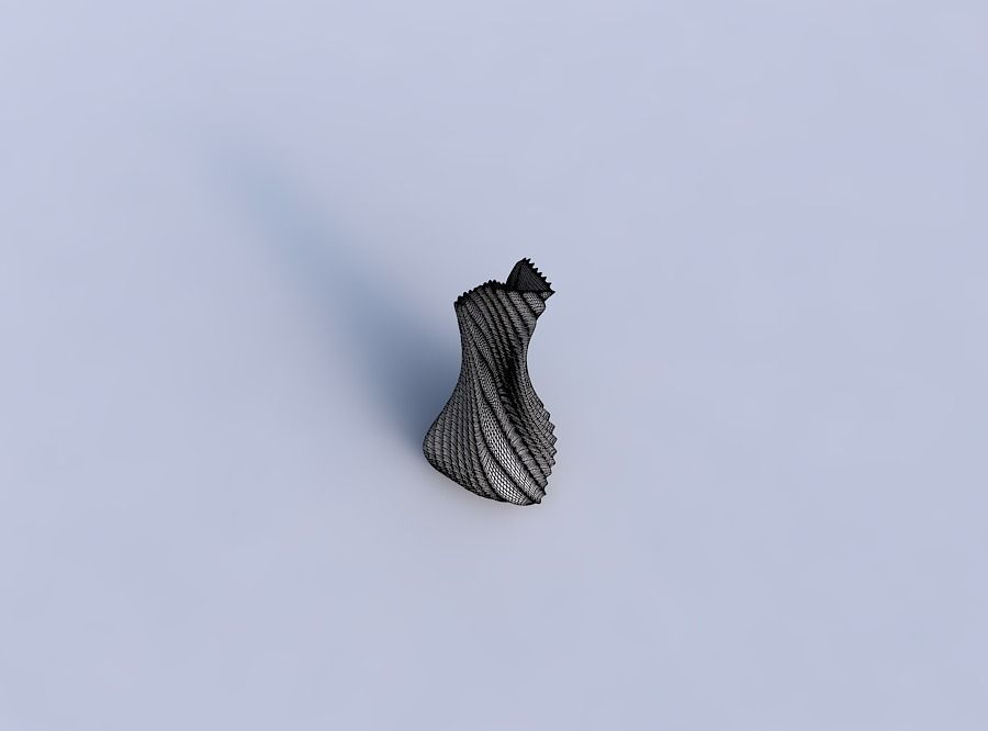 Vase puffy tappered triangle with bent extruded lines 3 3D print model_6