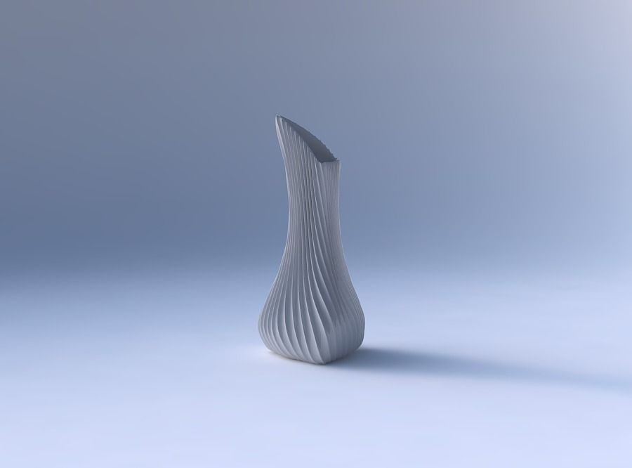 Vase puffy tappered triangle with bent extruded lines 3D print model_4