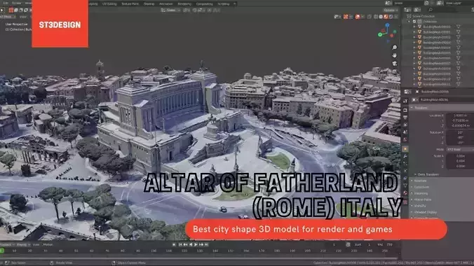 Altar of Fatherland Rome ITALY With texture  Low-poly 3D model
