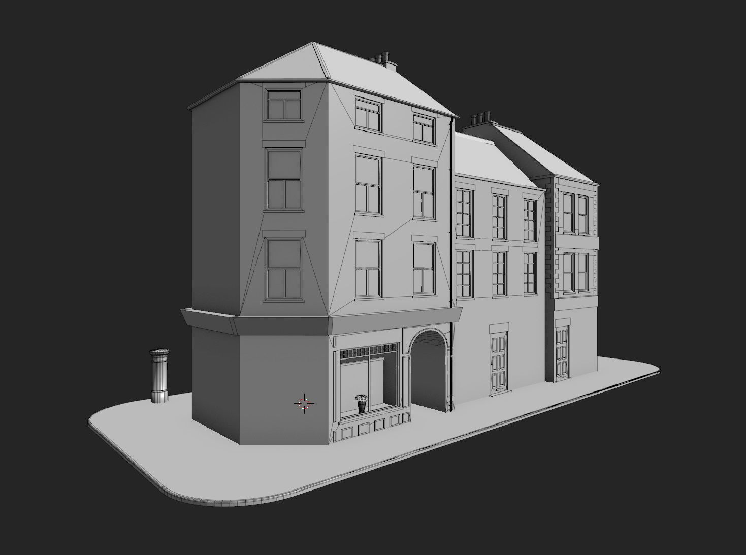 Uk town buildings with telephone and post box Low-poly 3D model_6
