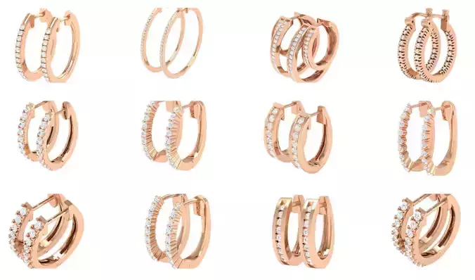 155 Women  Diamond Hoops round earrings 3dm stl jcd render 3D Model Collection