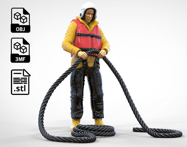N9 Rescue National Lifeboat Institution RNLI crew with Rope 3D print model