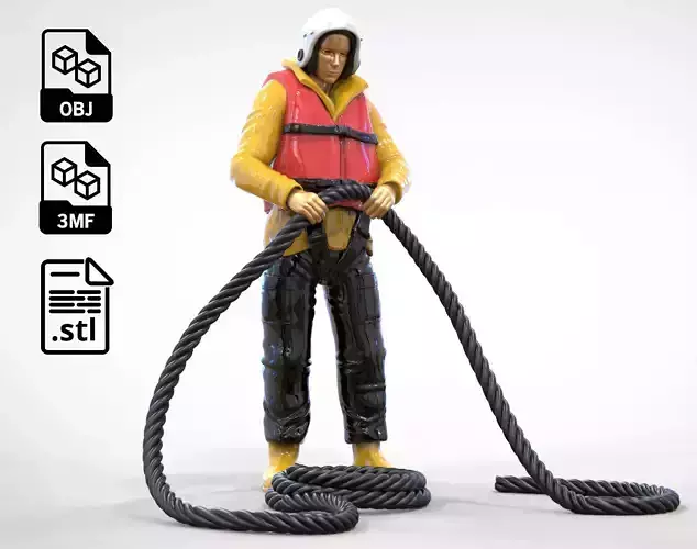 N9 Rescue National Lifeboat Institution RNLI crew with Rope 3D print model