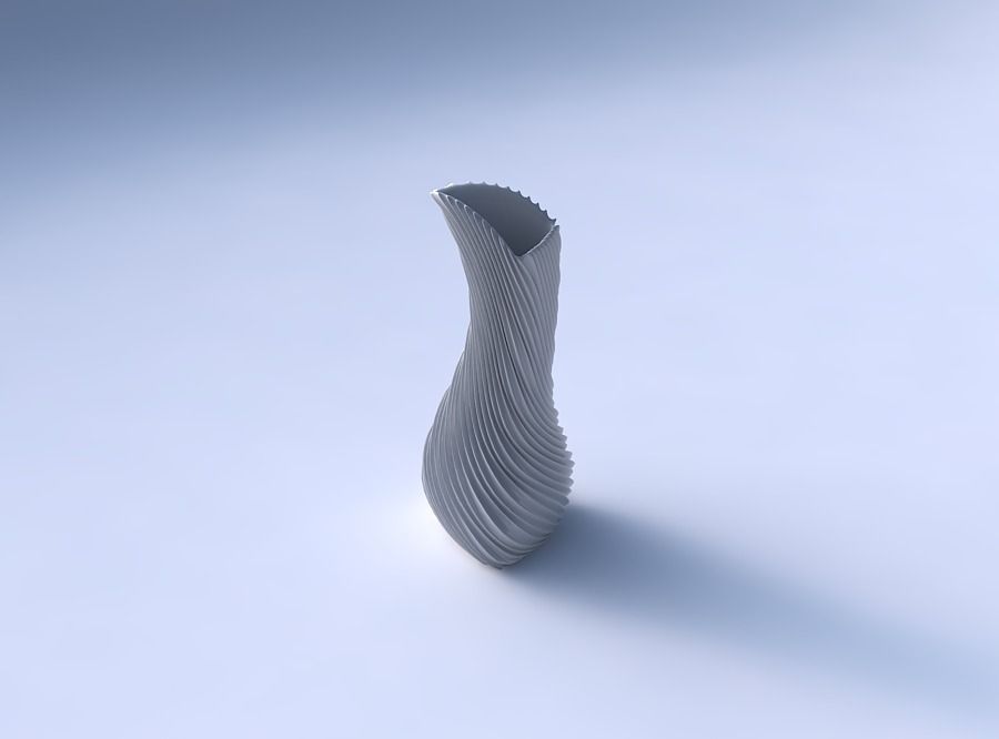 Vase puffy bent triangle with bent extruded lines 2 3D print model_3