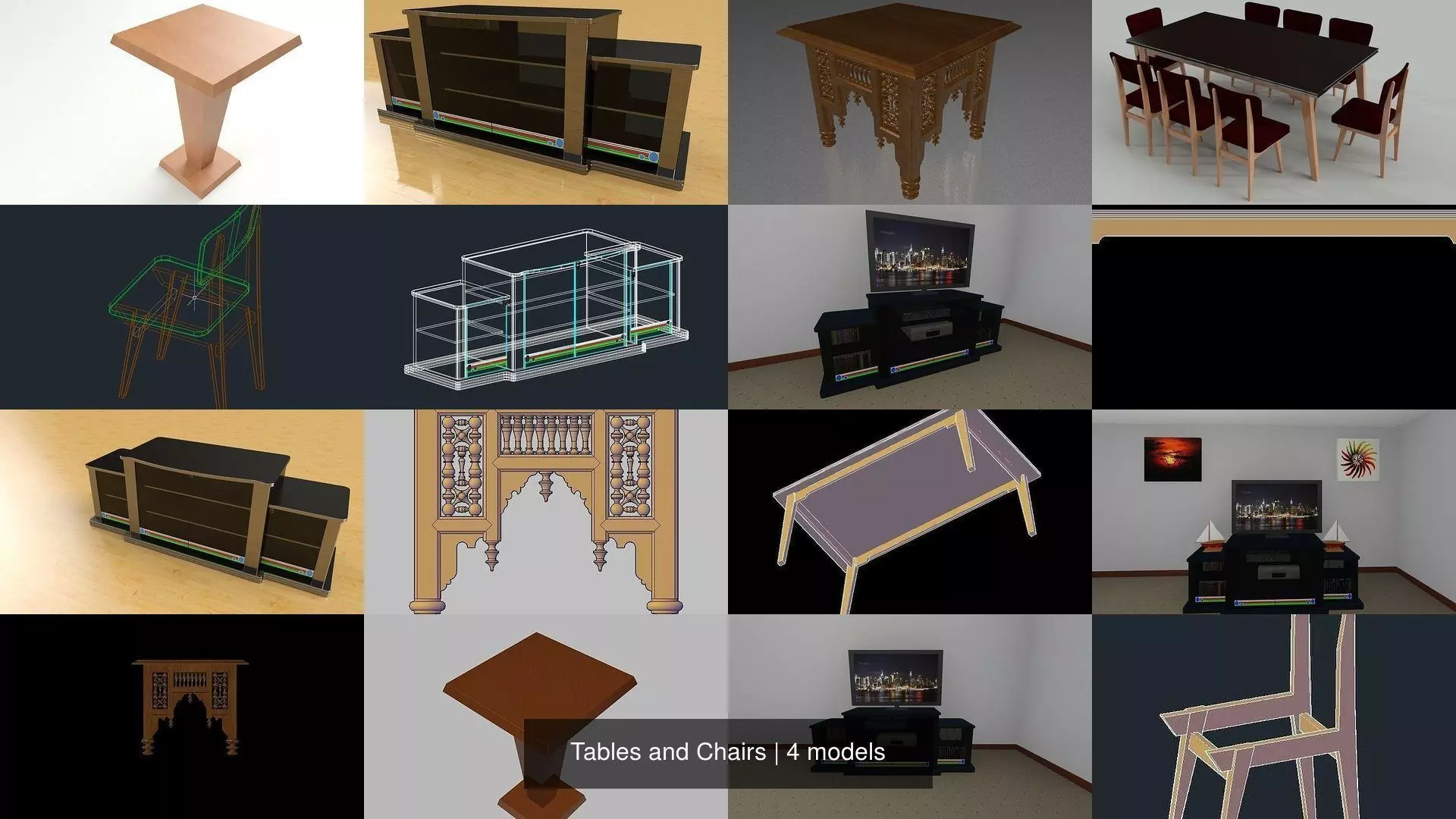 Tables and Chairs 3D Model Collection_0