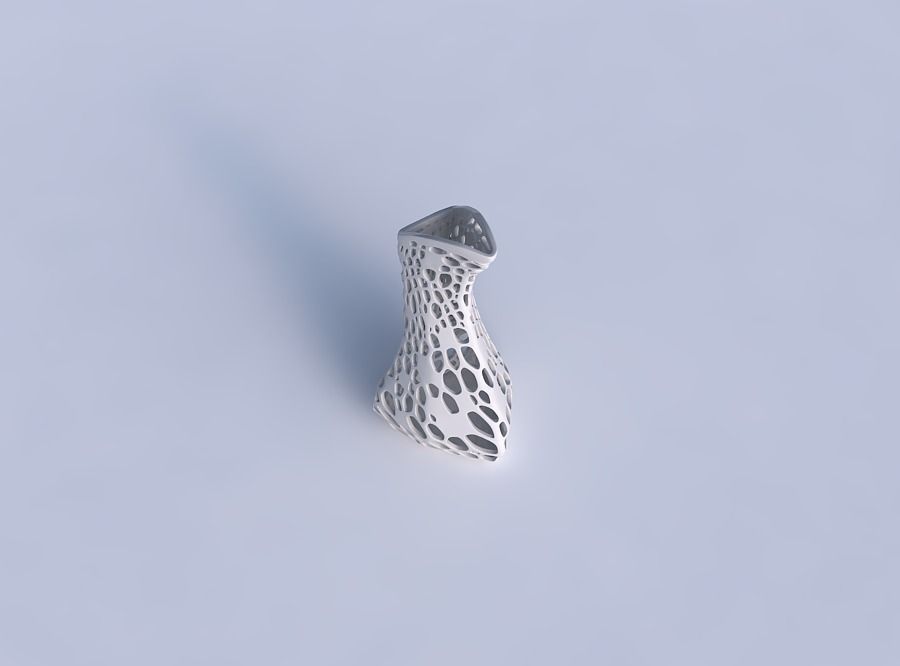 Vase puffy bent triangle with dense organic lattice 3D print model_1