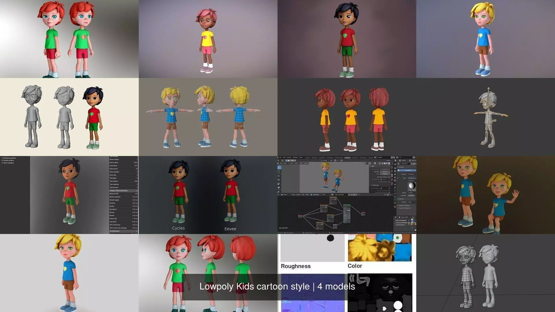 Lowpoly Kids cartoon style 3D Model Collection_1