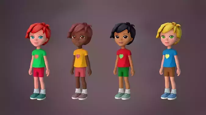 Lowpoly Kids cartoon style 3D Model Collection
