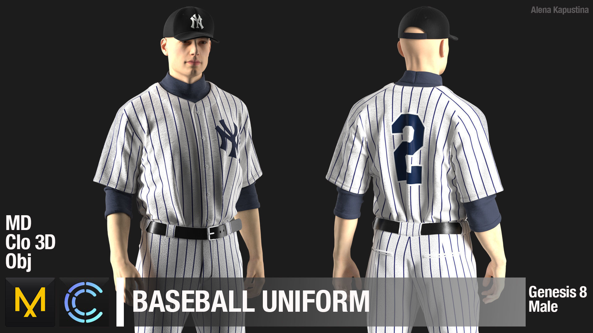 Baseball uniform  Marvelous Designer project 3D model_1