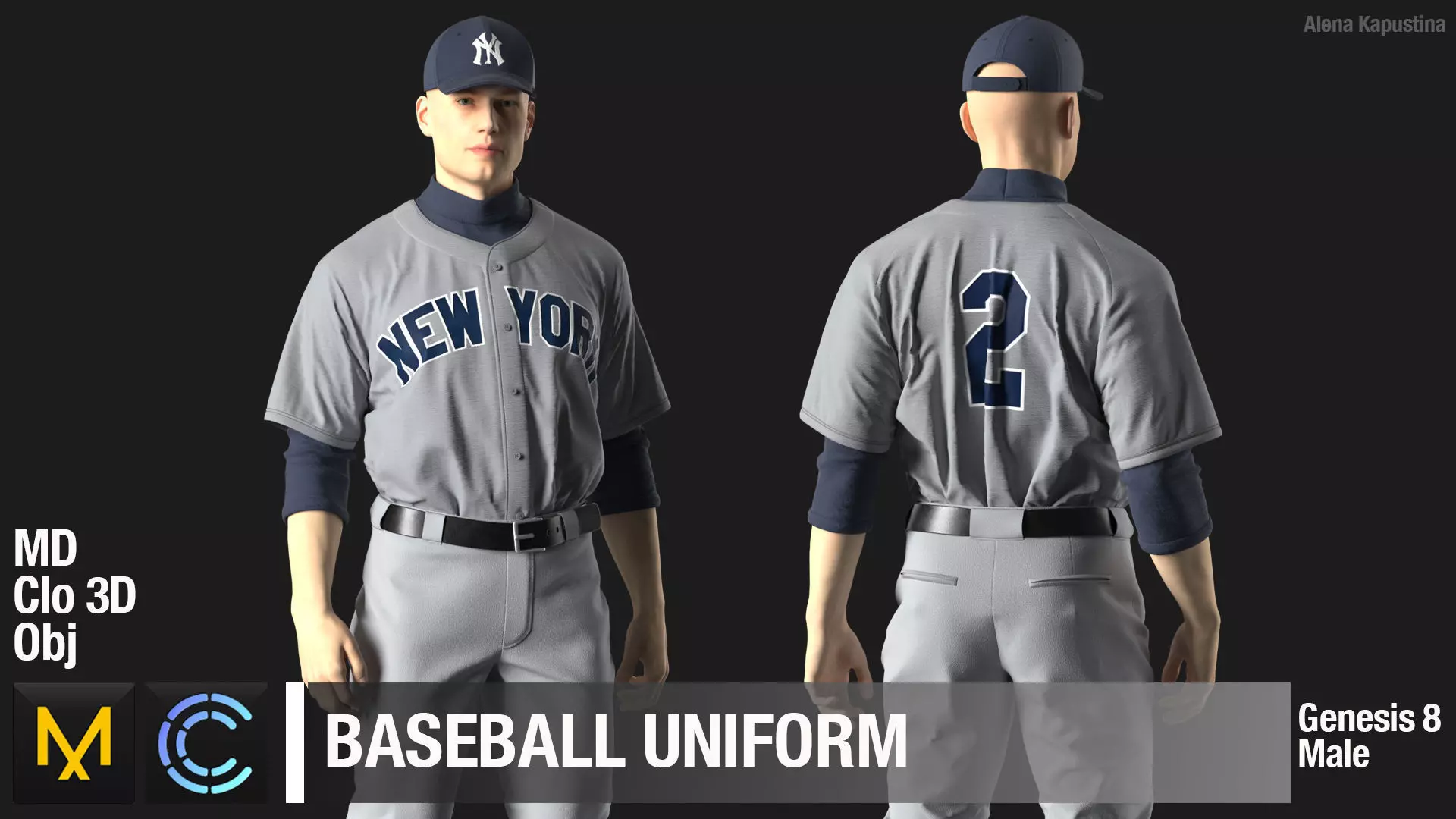 Baseball uniform  Marvelous Designer project 3D model_0