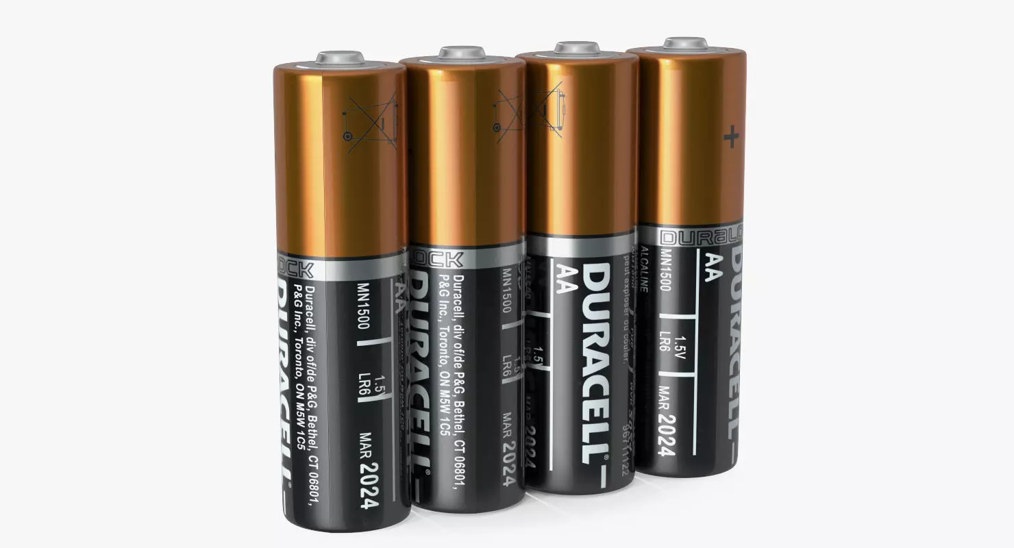 AA Duracell CopperTop Alkaline Four Batteries 3D model_0