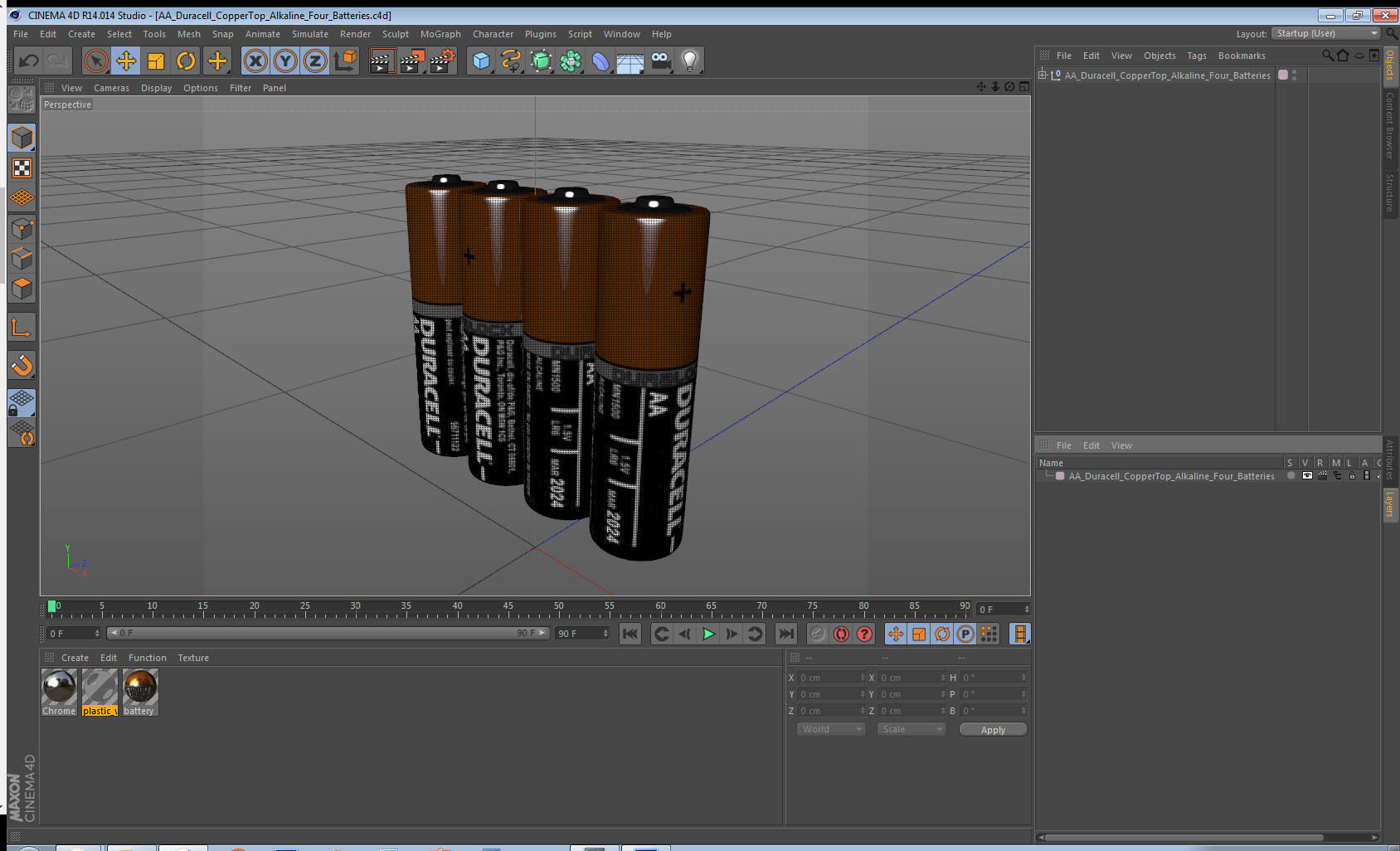AA Duracell CopperTop Alkaline Four Batteries 3D model_11