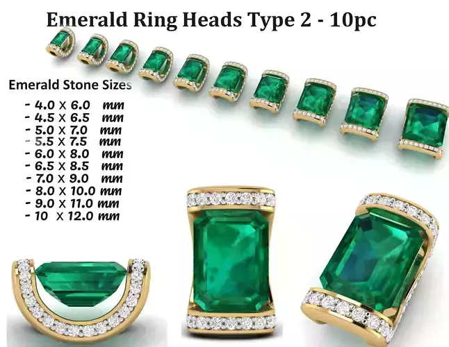 Emerald Ring Heads Type 2 - 10pc
