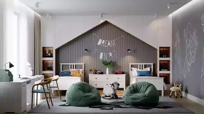 Kids Bedroom Interior 3D Scene in 3ds Max Corona Renderer 3D model