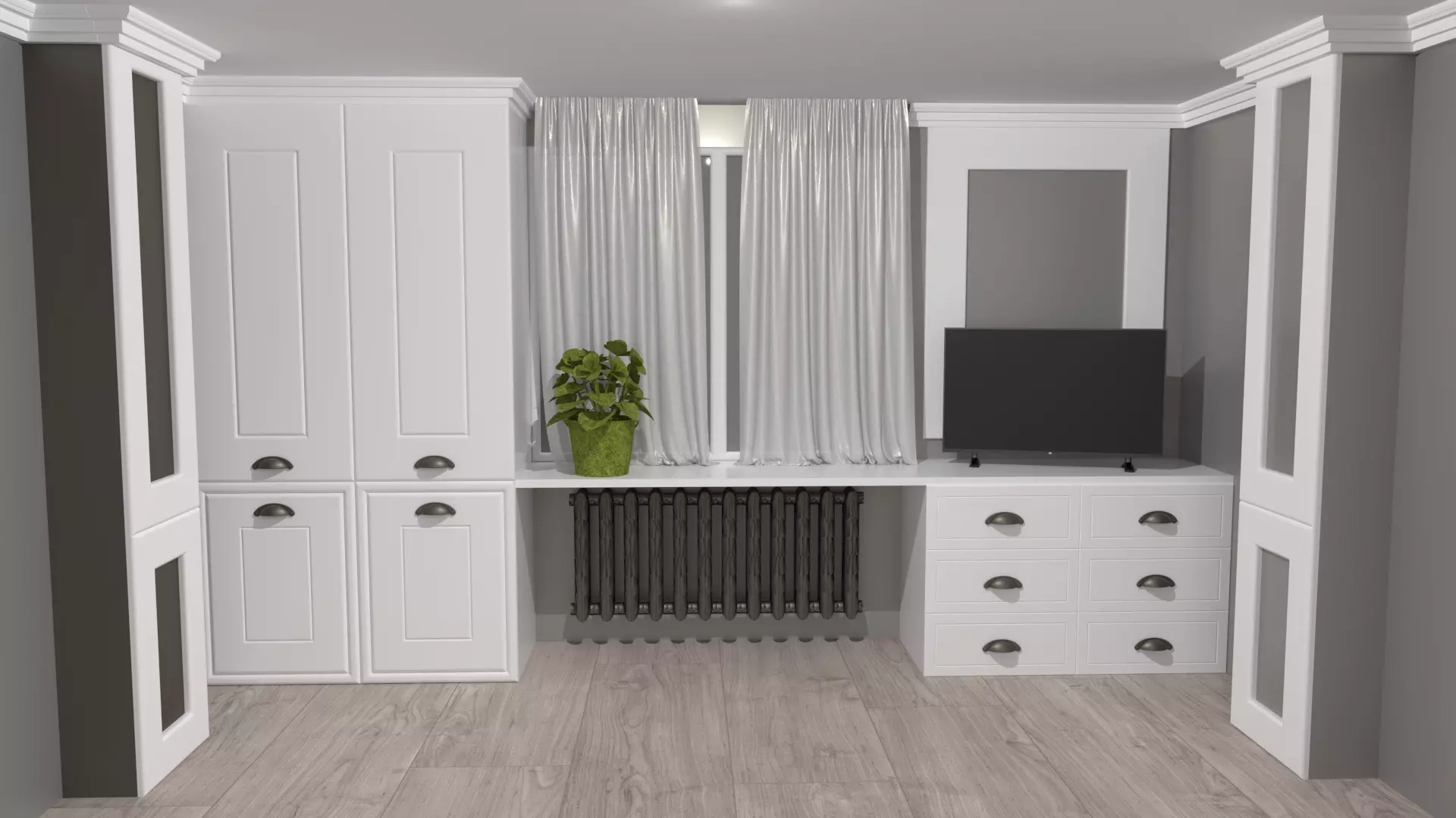 Bedroom with cabinets and wooden floor Free 3D model