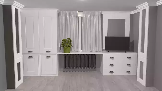 Bedroom with cabinets and wooden floor