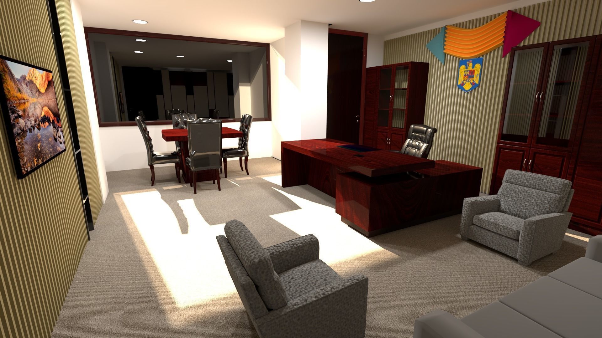 office with desk and chairs Free 3D model_1