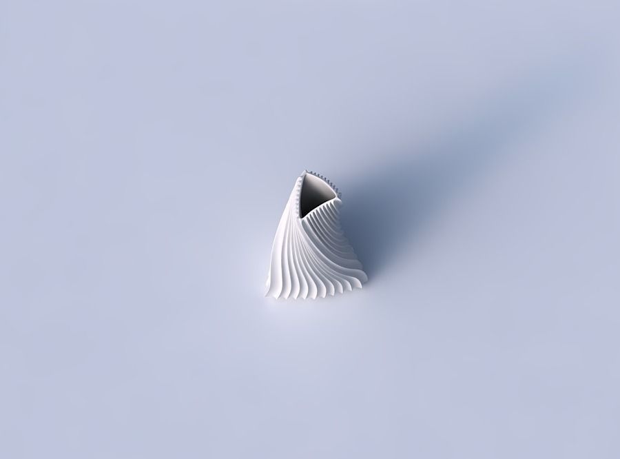 Vase grounded tilted triangle with bent extruded lines 3D print model_2