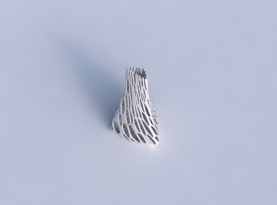 Vase grounded tilted triangle with cracked organic lattice 3D print model_1