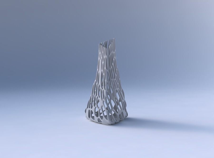Vase grounded tilted triangle with cracked organic lattice 3D print model_4