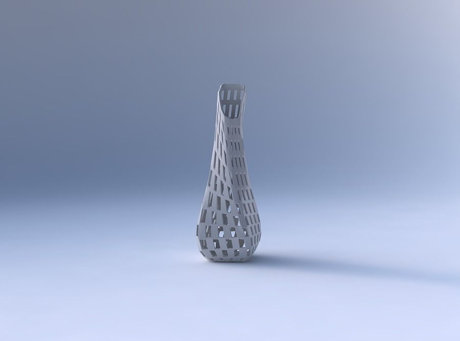 Vase twisted top bent rectangle 2 with checker grid lattice 3D print model_4