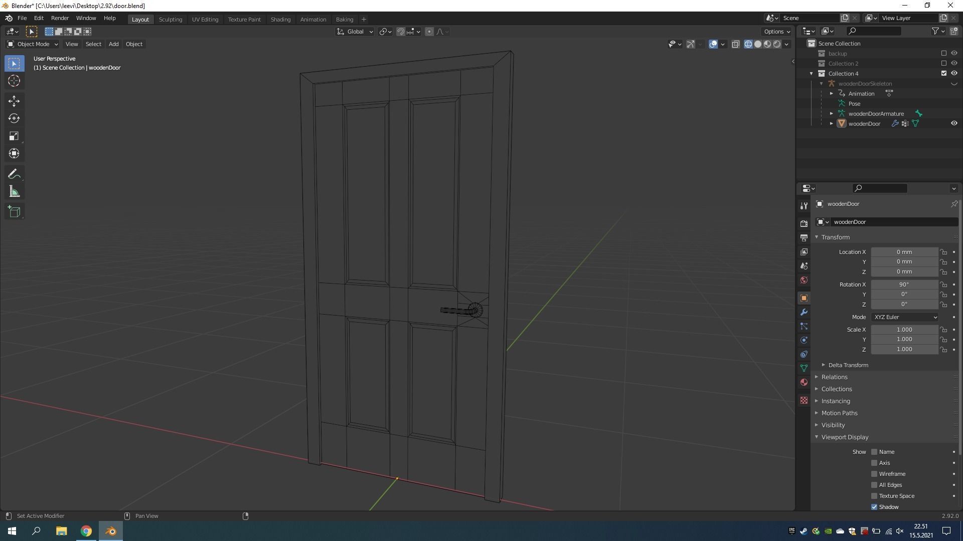Old Wooden Door Low-poly 3D model_3