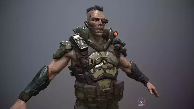 Commando soldier in camouflage Low-poly 3D model