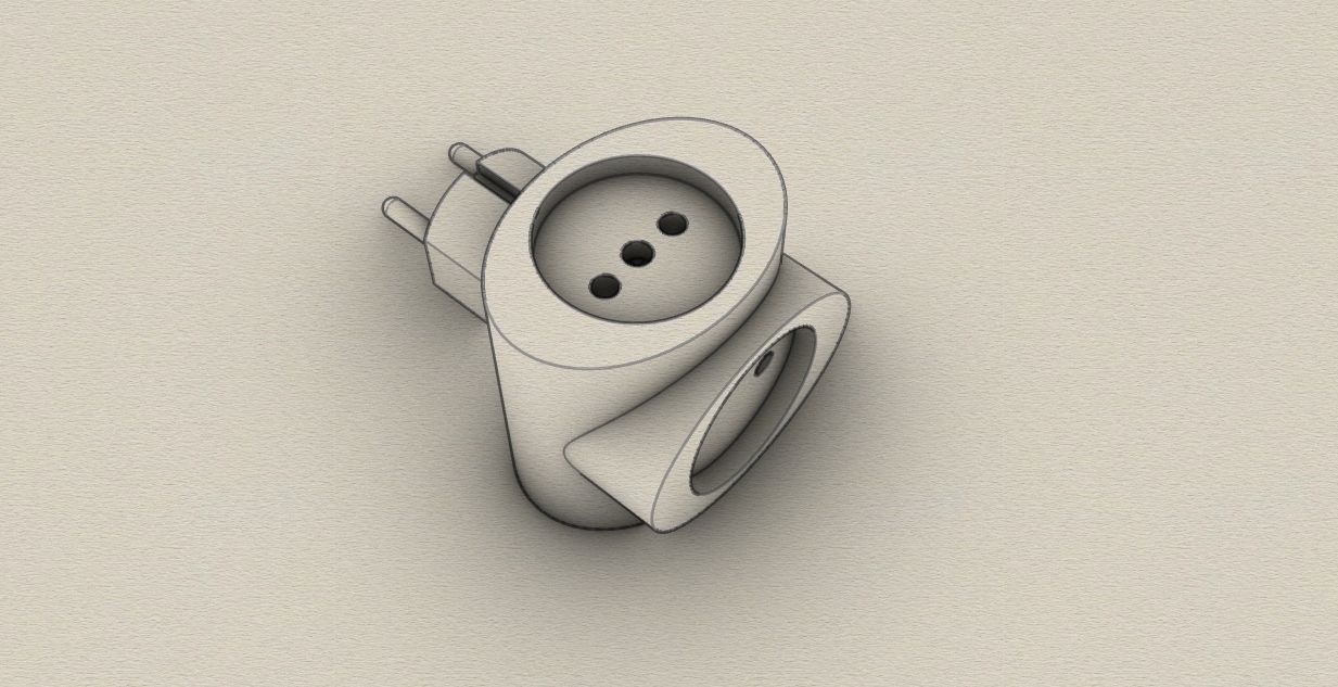 triple plug socket adapter 3D model_3