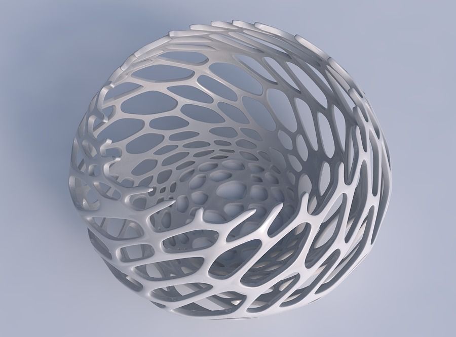 Bowl squeezed twisted with cracked organic lattice 2 3D print model_1