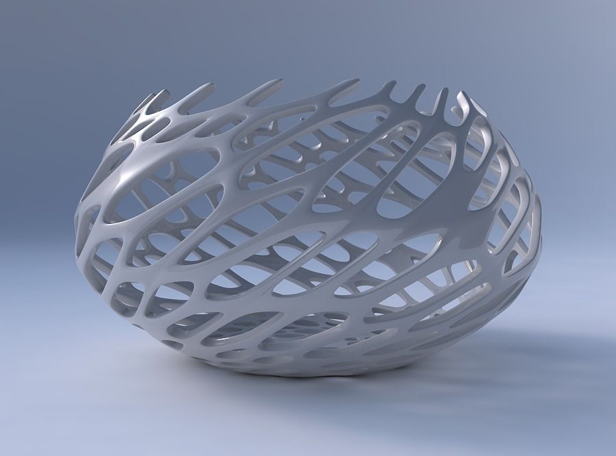 Bowl squeezed twisted with cracked organic lattice 2 3D print model_4