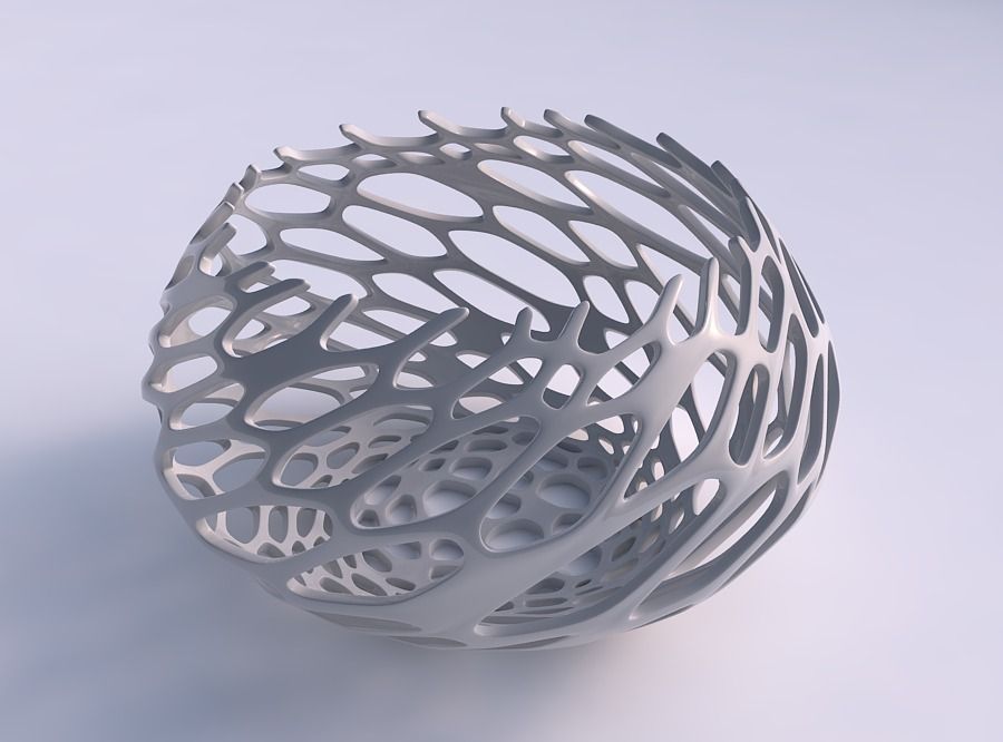 Bowl squeezed twisted with cracked organic lattice 2 3D print model_0
