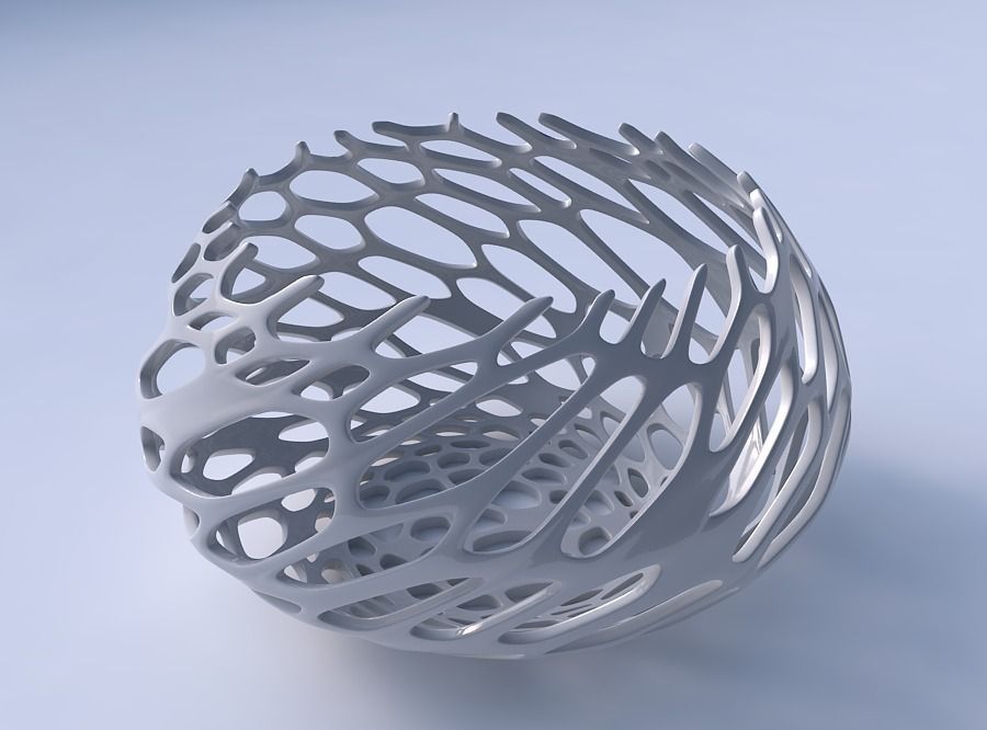 Bowl squeezed twisted with cracked organic lattice 2 3D print model_3