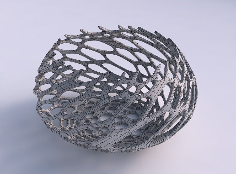 Bowl squeezed twisted with cracked organic lattice 2 3D print model_5
