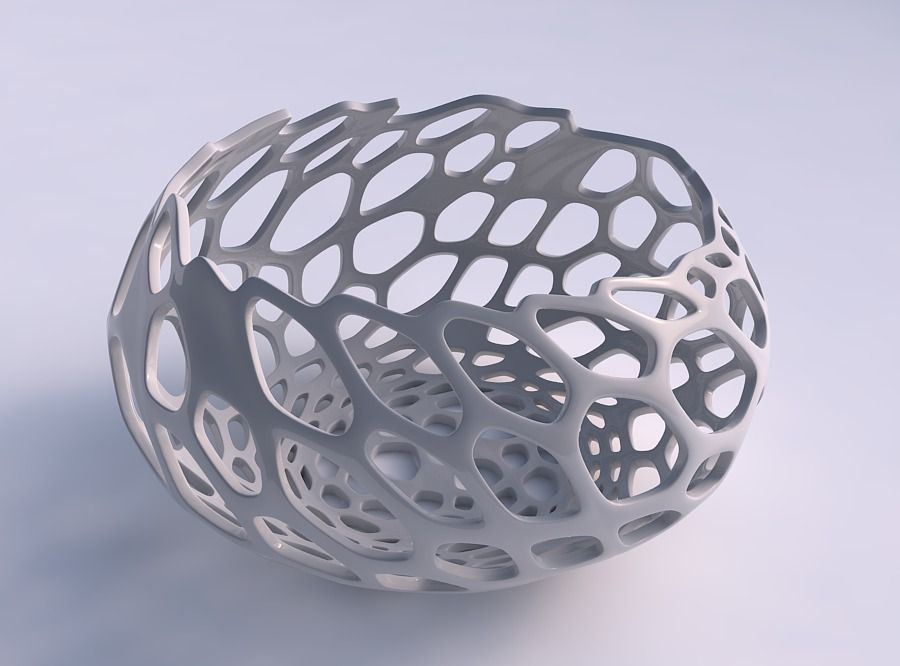 Bowl squeezed twisted with cracked and twisted organic lattice 3D print model_0