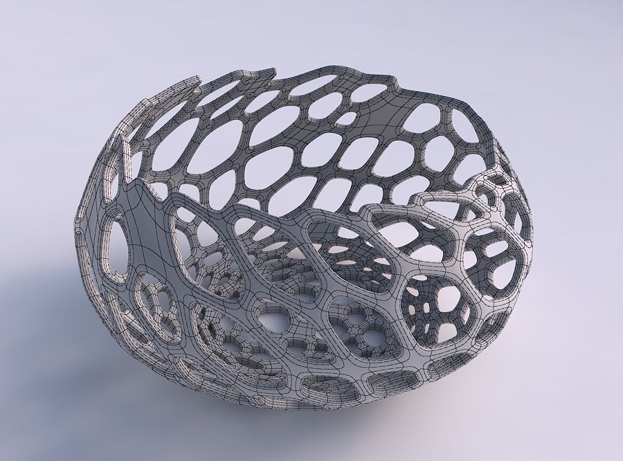 Bowl squeezed twisted with cracked and twisted organic lattice 3D print model_5