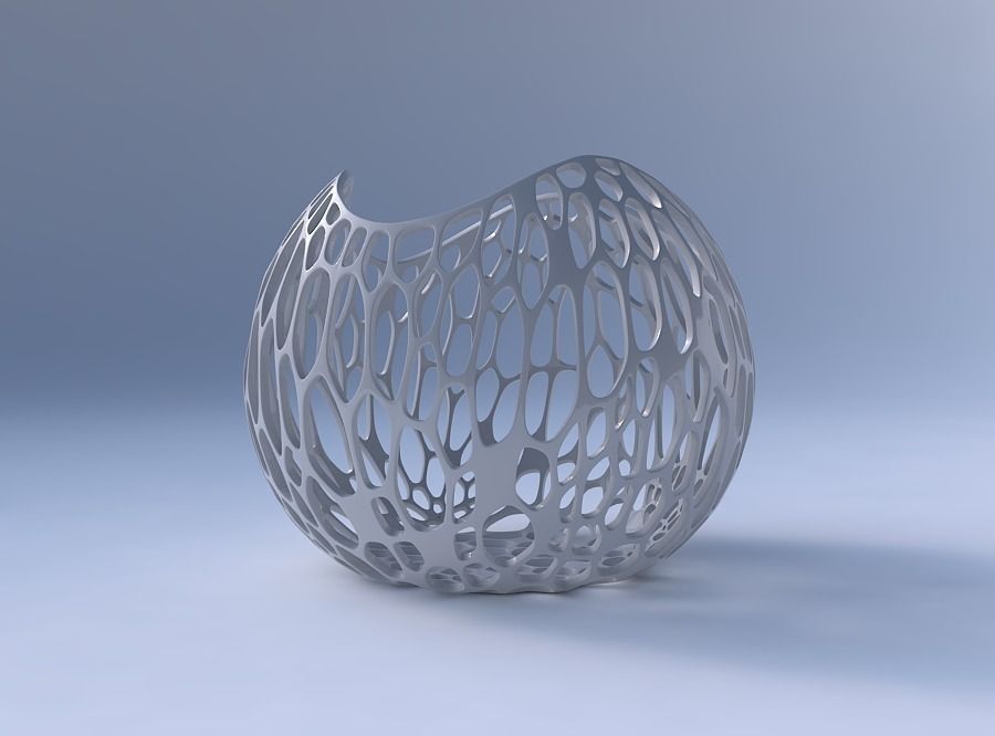 Bowl spheric wavy with vertical organic lattice 3D print model_4