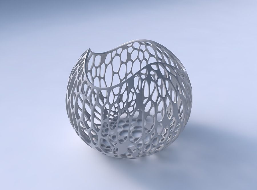 Bowl spheric wavy with vertical organic lattice 3D print model_3