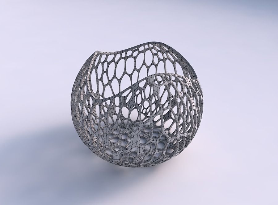 Bowl spheric wavy with vertical organic lattice 3D print model_5