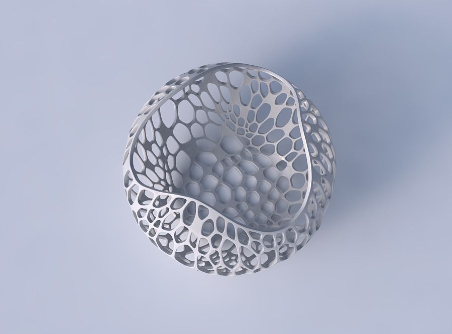 Bowl spheric wavy with vertical organic lattice 3D print model_2
