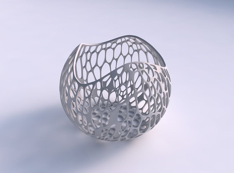 Bowl spheric wavy with vertical organic lattice 3D print model_0