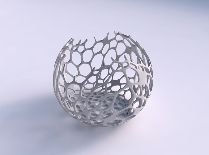 Bowl spheric wavy with cracked organic lattice 2