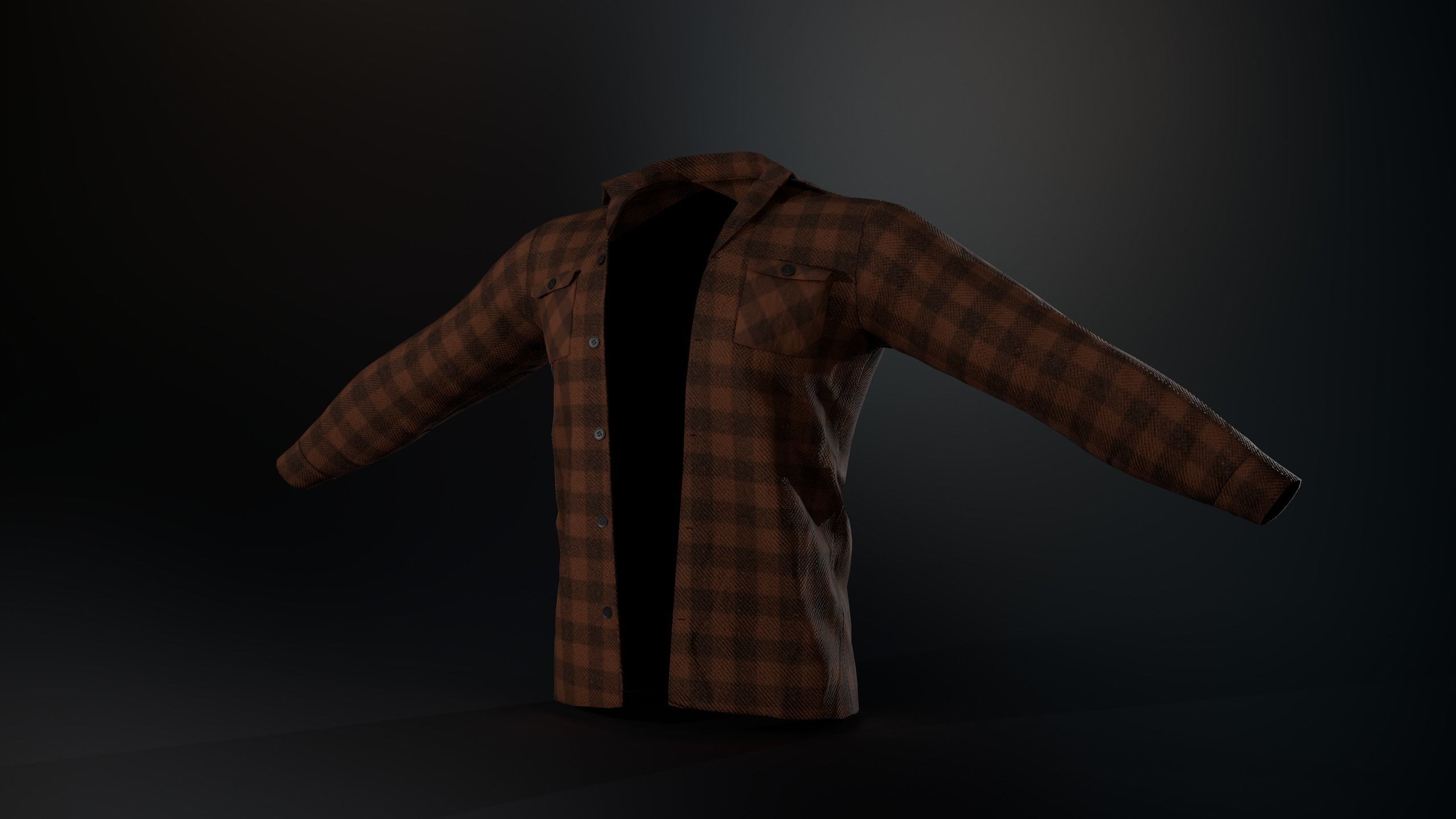 Brown Flannel Shirt Low-poly 3D model_5