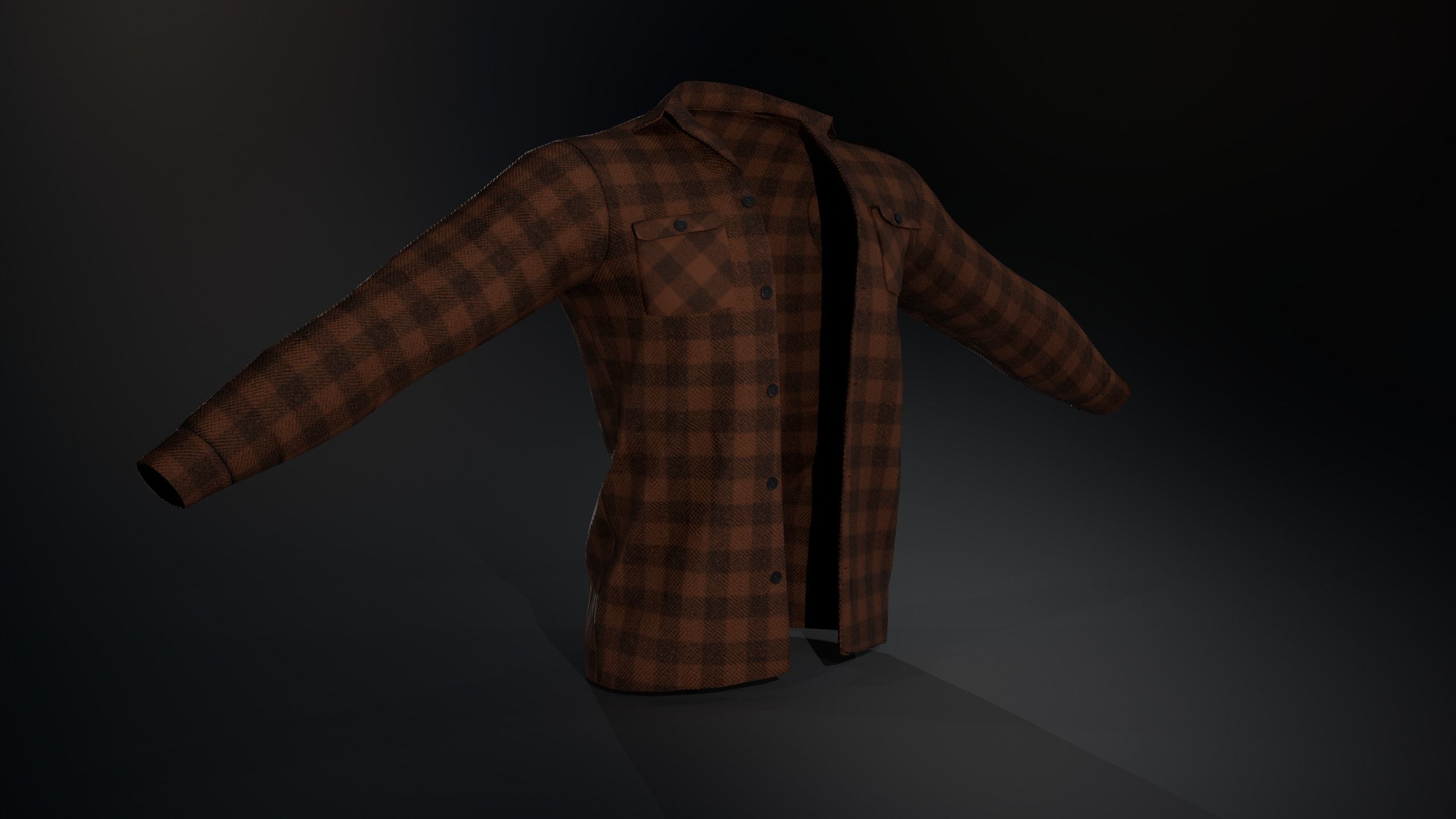 Brown Flannel Shirt Low-poly 3D model_4