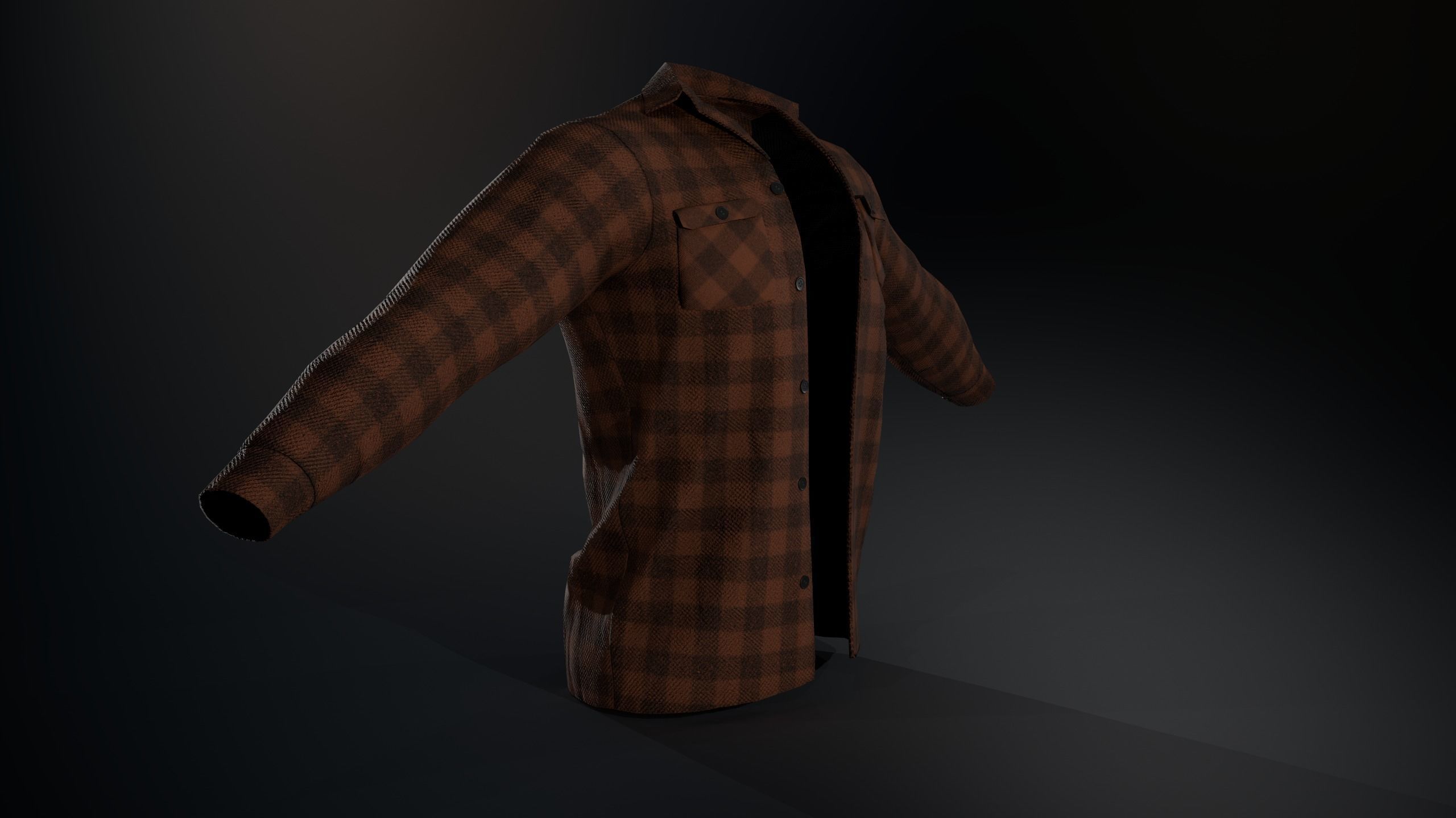 Brown Flannel Shirt Low-poly 3D model_2