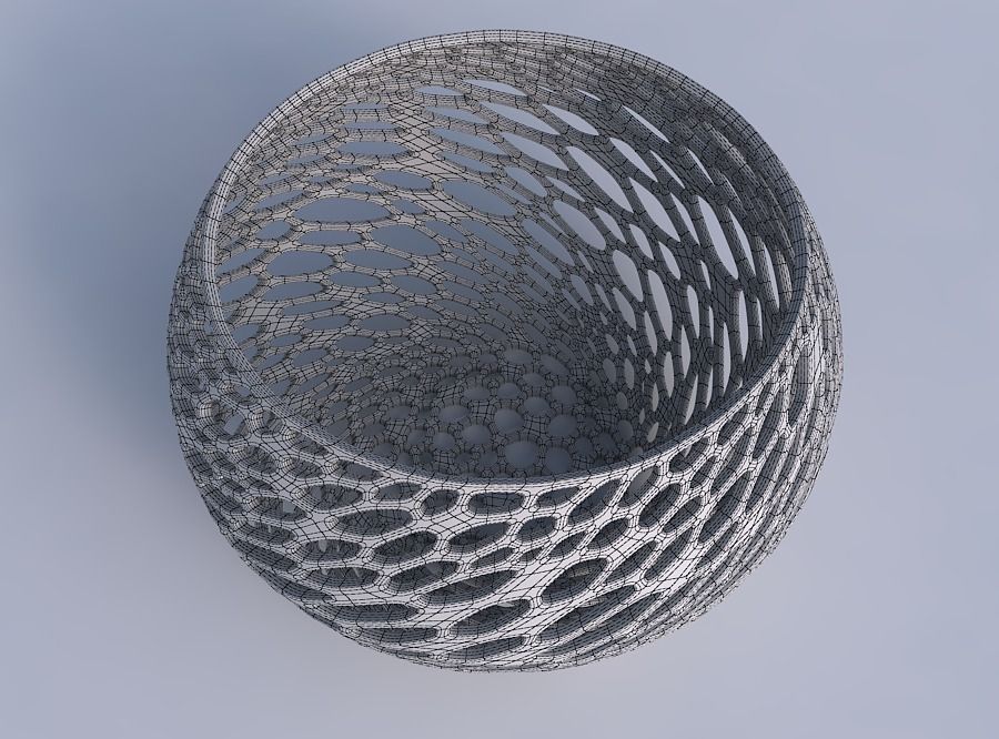 Bowl spheric twisted with fine organic lattice 3D print model_6