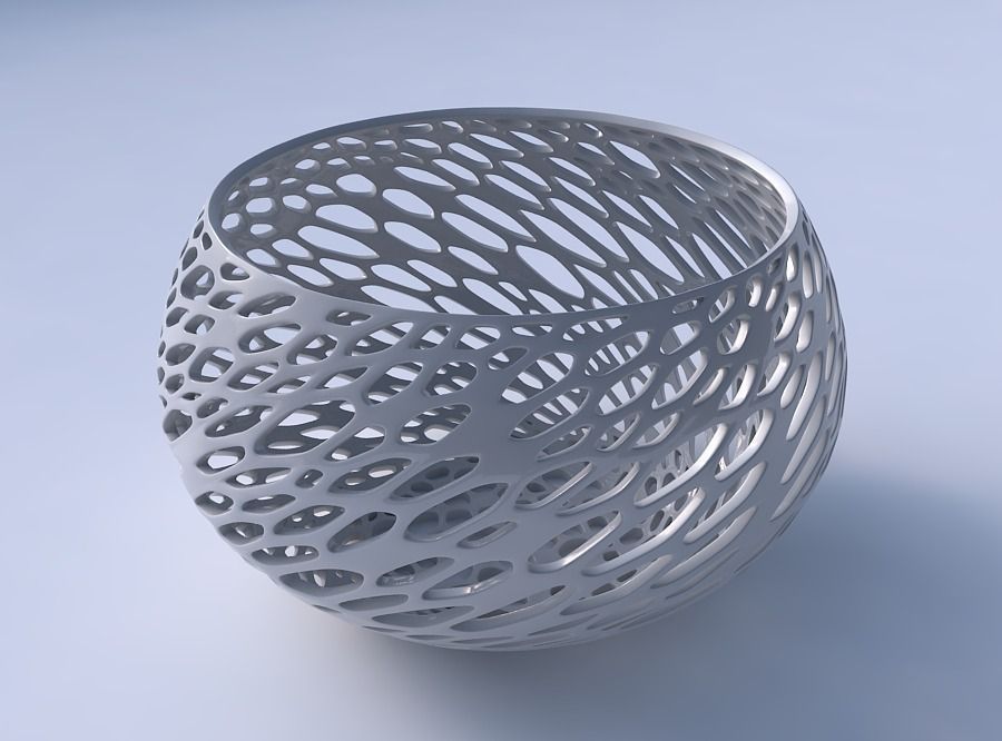 Bowl spheric twisted with fine organic lattice 3D print model_3