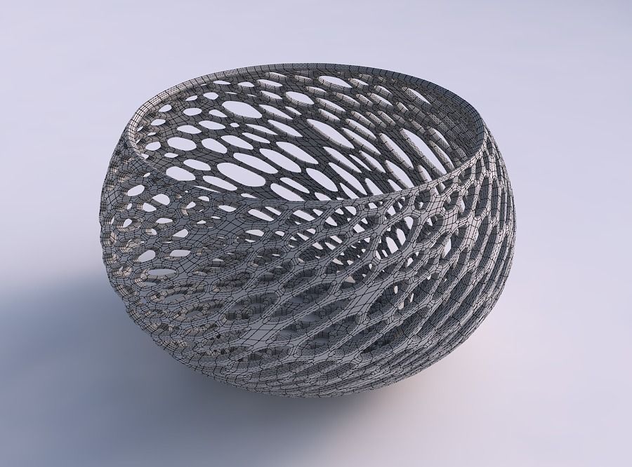 Bowl spheric twisted with fine organic lattice 3D print model_5
