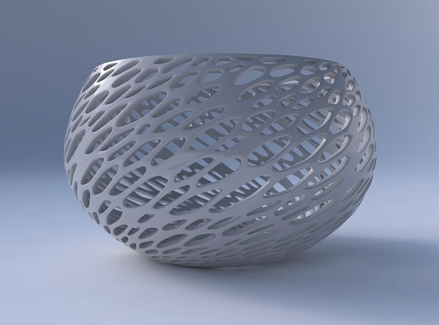 Bowl spheric twisted with fine organic lattice 3D print model_4