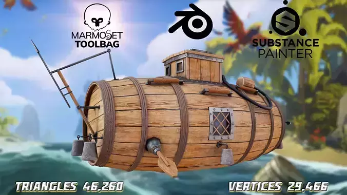 The first Russian submarine  Low-poly 3D model