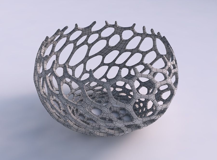Bowl spheric twisted with cracked and twisted organic lattice 2 3D print model_5